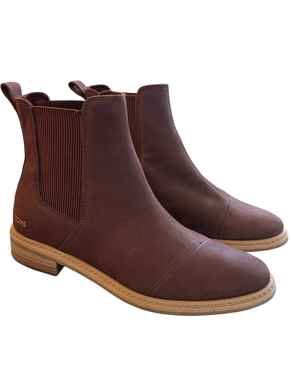 TOMS Women’s  Leather “Charlie”  Chelsea Boots - Low Heel - Espresso Brown - 8.5
